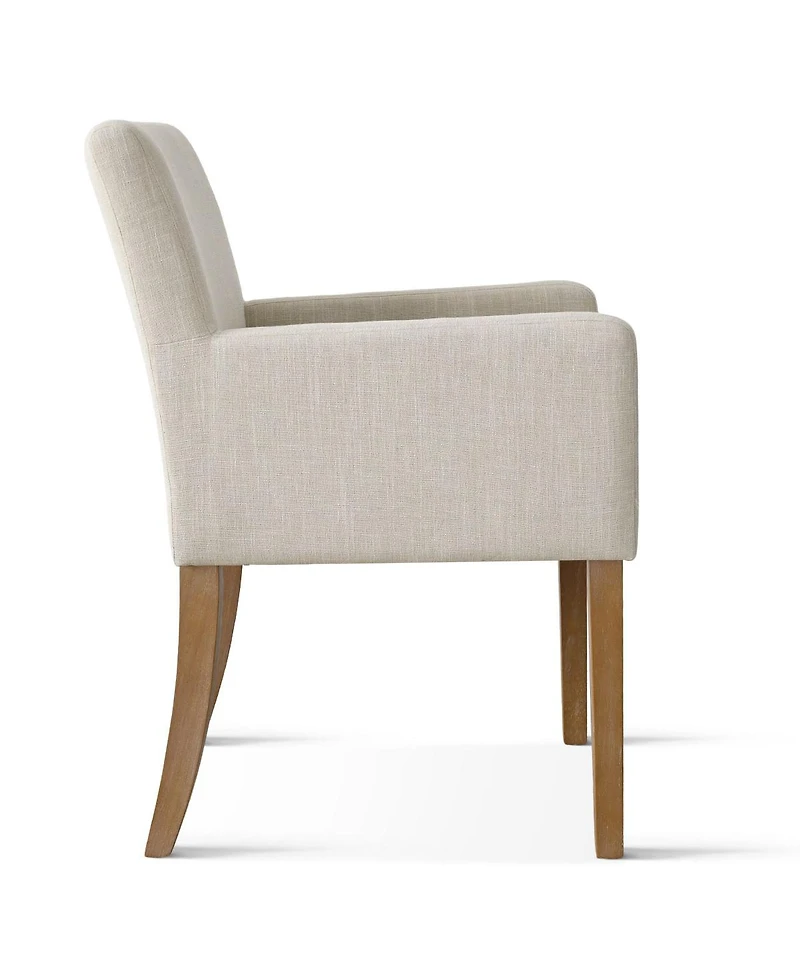 Maison Boucle Set of 2 Linen Upholstered Dining Arm Chairs, Solid Wood Legs