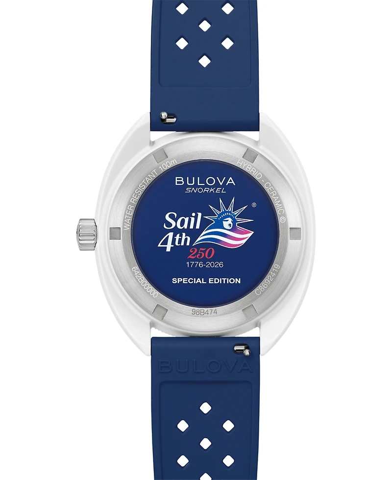 Bulova Men's Limited Edition Performance Snorkel "Sail the 4th" Blue Hnbr Rubber Watch, 41mm