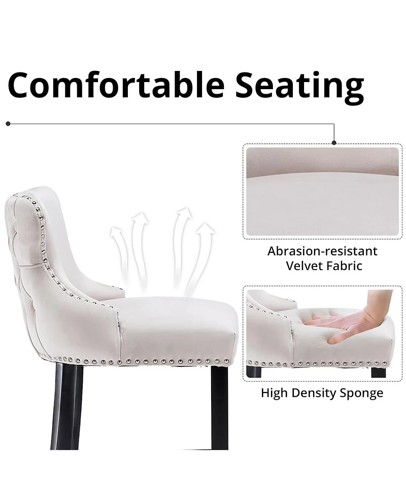 Rainsken Velvet Wingback Bar Stools Set of 2, Counter Height Chairs with Solid Wood Legs, Button Tufted and Nailhead Trim for Kitchen Island