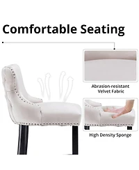 Rainsken Velvet Wingback Bar Stools Set of 2, Counter Height Chairs with Solid Wood Legs, Button Tufted and Nailhead Trim for Kitchen Island