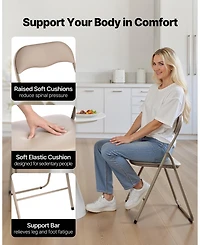Gouun Padded Folding Chairs Pack of 4 with Faux Leather Cushion and Metal Frame, 350 lb Each