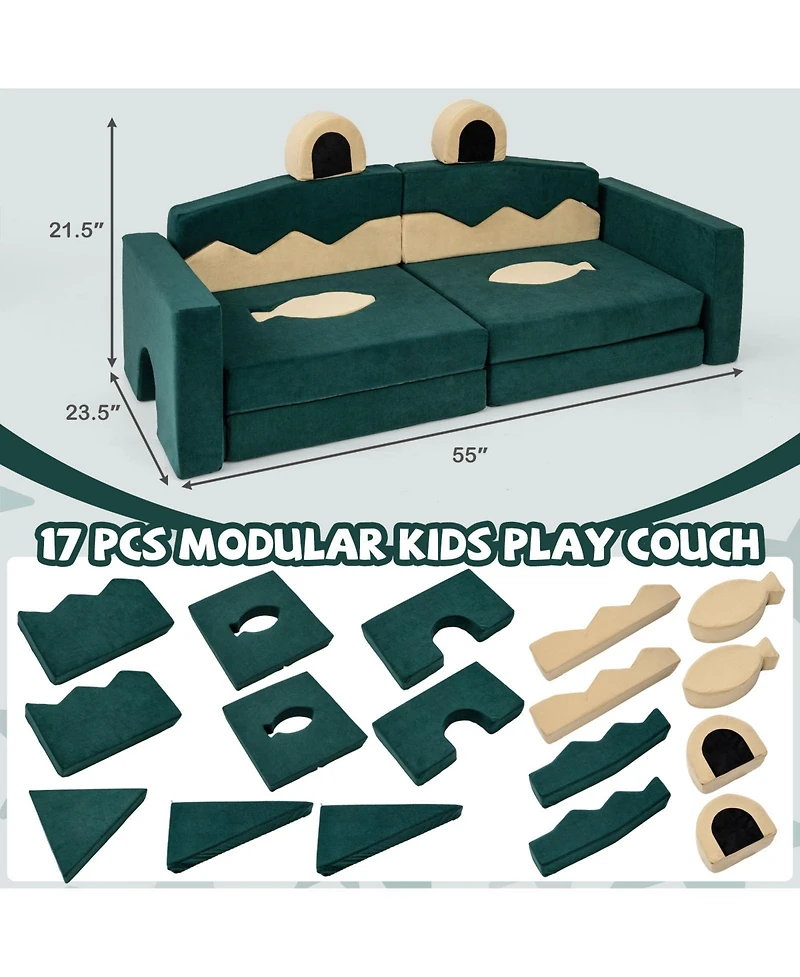 Gouun Modular Kids Play Couch with Velvet Cover for Creative Play