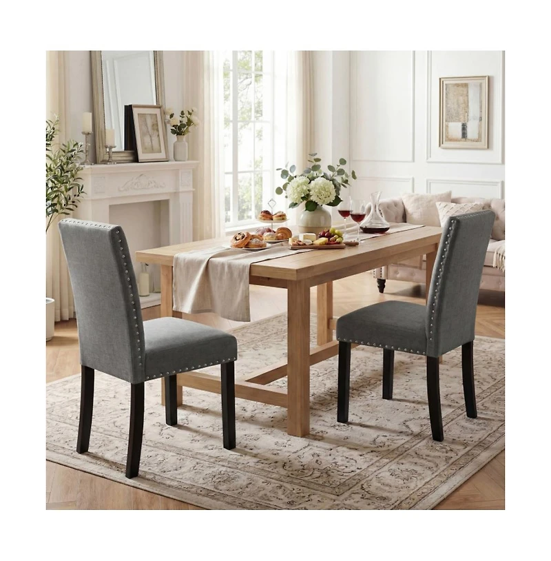 Gouun Nailhead Trim Dining Chairs Set of 2 with Bent Wood Legs and Padded Seat