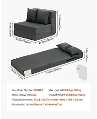 Gouun 3-in-1 Convertible Folding Sofa Bed with 25D Memory Foam and Washable Cover