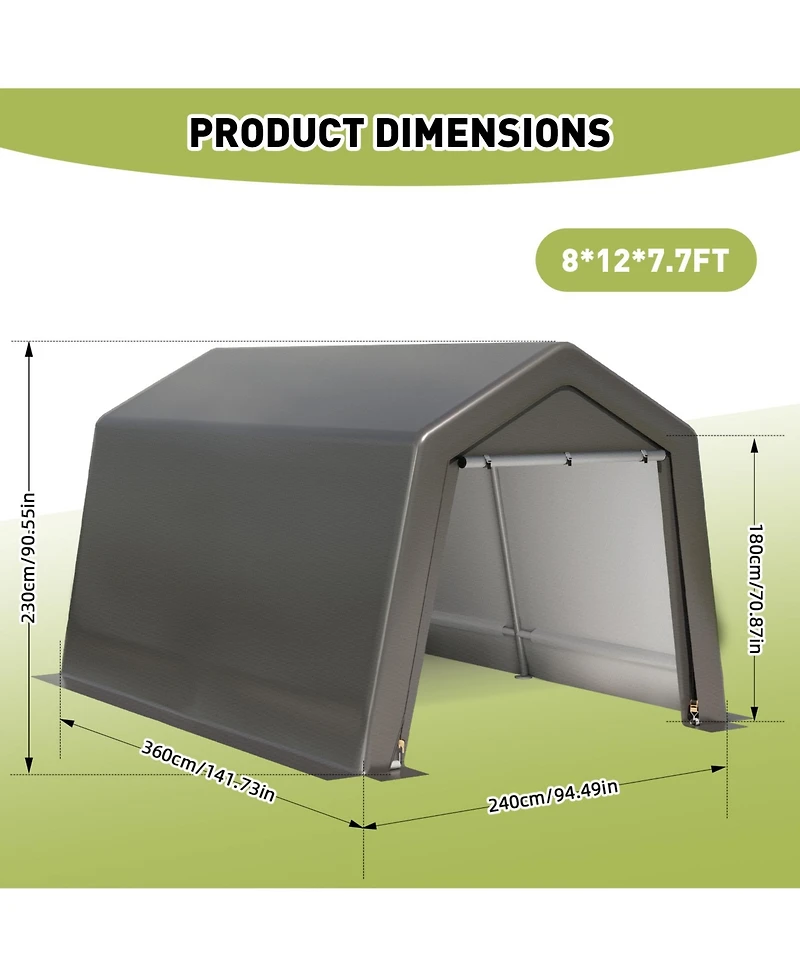 Homfan Portable Outdoor Storage Shed with Galvanized Steel Frame, Waterproof Uv-Resistant Pe Fabric and Roll-Up Door, Backyard Garden Tool Shelter