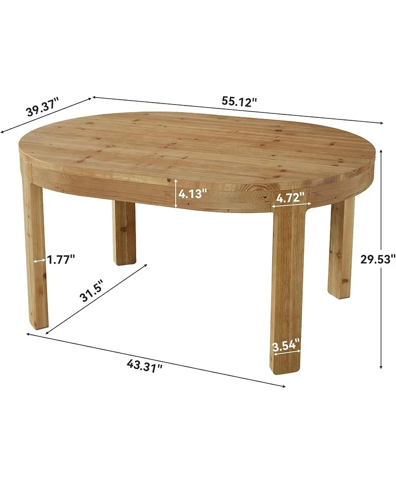 Tribesigns 55" Solid Wood Oval Dining Table for 4, Rustic Kitchen Table with Curved Tabletop Edge for Dining Room