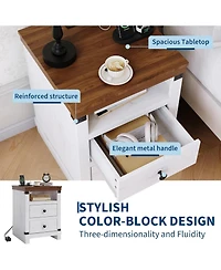 gaomon Farmhouse White Nightstand with Charging Station, 2 Drawers, Usb Ports & Power Outlets
