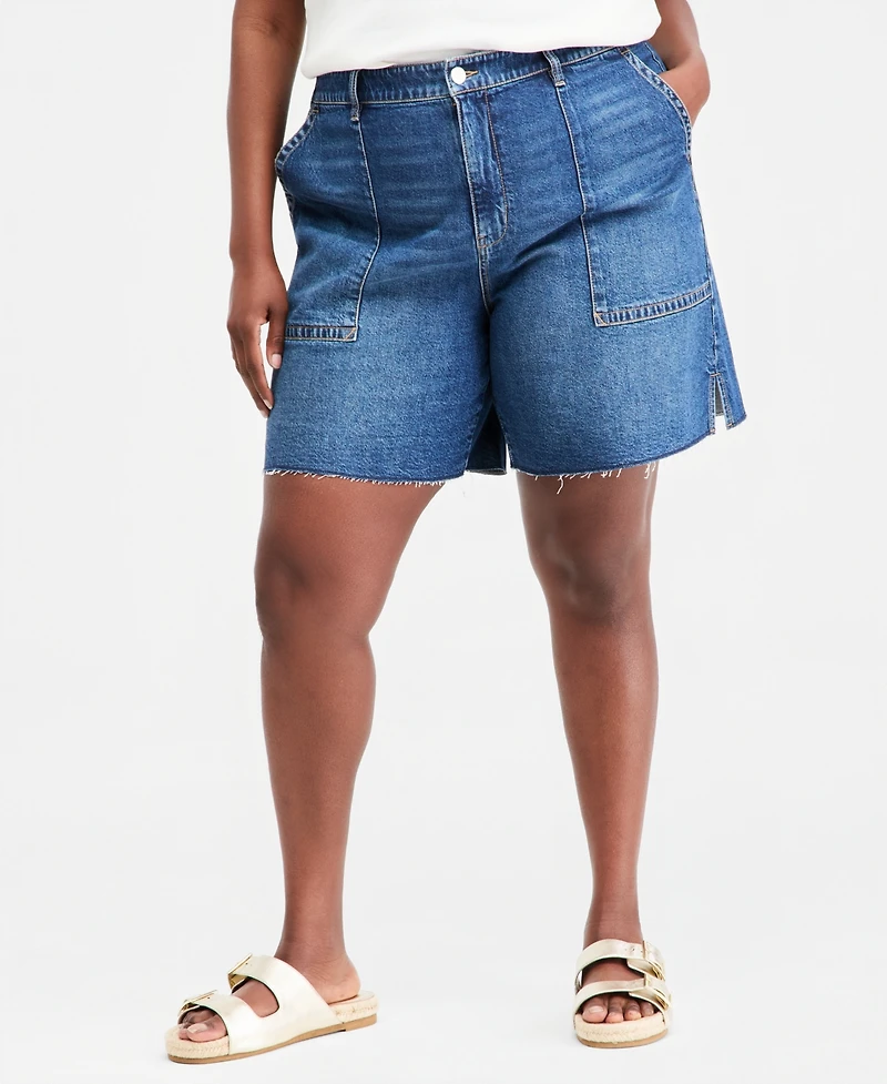 On 34th Trendy Plus Denim Utility Shorts, Macy's Exclusive