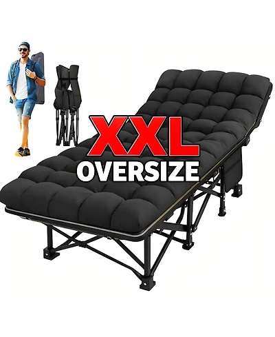 Aboron Xxl Folding Camping Cot with Mat: 78"x32"x18". Heavy Duty 1200D Oxford Portable Travel Bed Carry Bag. Durable Outdoor Gear.