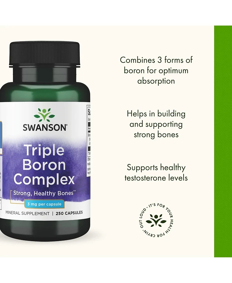 Swanson Triple Boron Complex Natural Bone Health and Joint Support Mineral Supplement Featuring Citrate, Aspartate and Glycinate (250 Capsules)