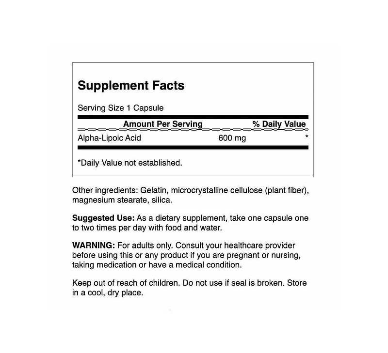 Swanson Alpha Lipoic Acid Natural Supplement for Healthy Blood Pressure Support and Carbohydrate Metabolism