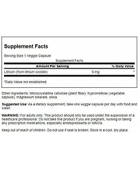 Swanson Lithium Orotate Antioxidant Mood and Emotional Wellness, Behavior and Memory Support, 5 mg Elemental Lithium, 60 Veggie Capsules