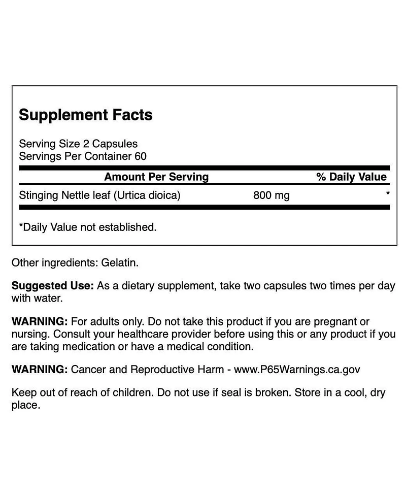 Swanson Stinging Nettle Leaf (Urtica Dioica), Herbal Supplement, Urinary Tract and Respiratory Health Support, Healthy Fluid Balance, 120 Capsules