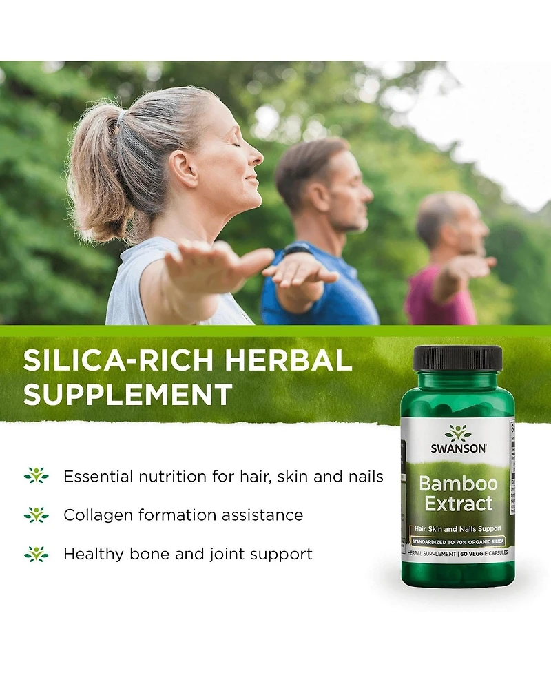 Swanson Bamboo Extract for Hair and Nails Silica Supplement Supports Collagen 300 mg 60 Veggie Capsules