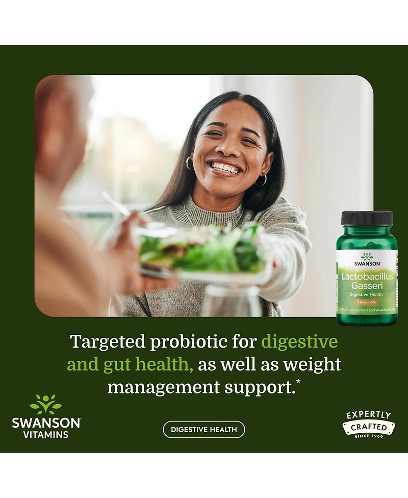 Swanson Lactobacillus Gasseri Probiotic, Digestive Health, Satiety and Fat Metabolism Support, 3 Billion Cfu, 60 Veggie Capsules
