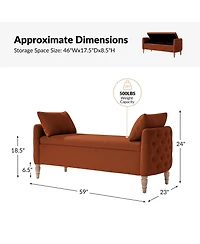 Hulala Home Aristides Farmhouse 59"W Flip Top Storage Bench With Two Pillows and Solid Wood Legs