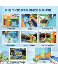 Qaba Sharks Theme Inflatable Bounce House for Kids with Slide,
