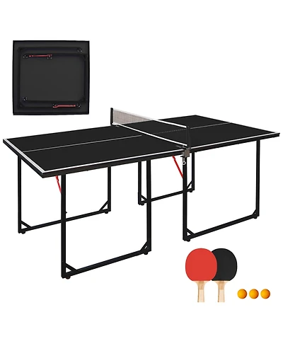 Rainsken 6FT Compact Foldable Ping Pong Table, All-in-One Table Tennis Set with Net, 2 Paddles and 3 Balls for Family Games