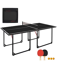 Rainsken 6FT Compact Foldable Ping Pong Table, All-in-One Table Tennis Set with Net, 2 Paddles and 3 Balls for Family Games