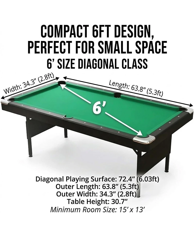 Rainsken 63.8" Foldable Billiards Table, All-in-One Indoor Pool Table Set with Balls, Cues, Chalk, Brush and Triangle Rack for Game Rooms