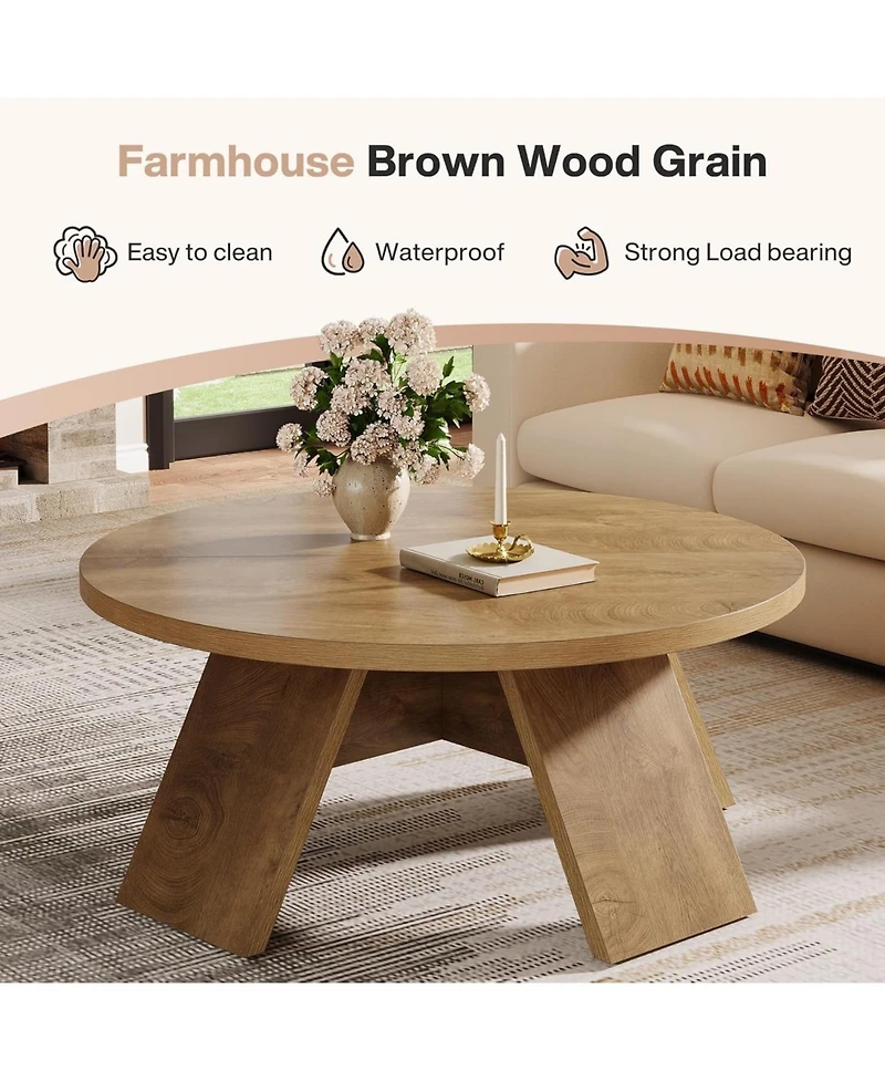 Tribesigns Round Coffee Table, 39.37" Wooden Circle Coffee Table with Splayed Legs