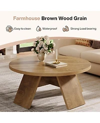 Tribesigns Round Coffee Table, 39.37" Wooden Circle Coffee Table with Splayed Legs