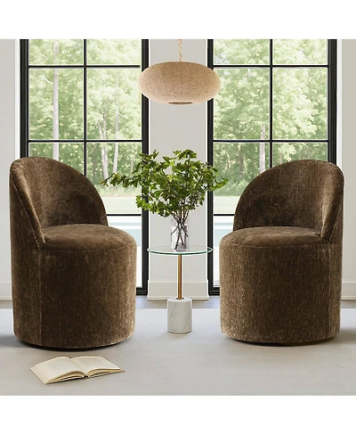 Maison Boucle Set of 2 Chenille Swivel Accent Chairs with Casters, Barrel Chair