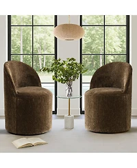 Maison Boucle Set of 2 Chenille Swivel Accent Chairs with Casters, Barrel Chair