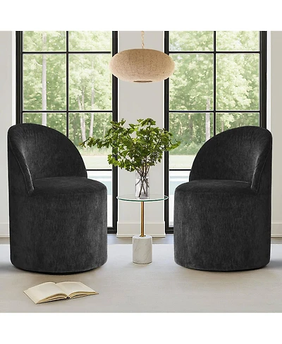 Maison Boucle Set of 2 Chenille Swivel Accent Chairs with Casters, Barrel Chair