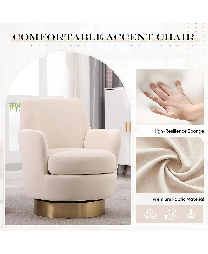 Rainsken 360degree(s) Swivel Barrel Chair, Velvet Upholstered Round Accent Chair with Stainless Steel Base for Living Room, Read Room - (1Piece).