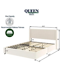 Lucky One Anna Patented 2-Drawer Storage Bed Velvet Upholstered Wingback Platform Bed