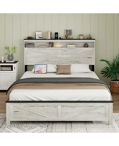 Lucky One Fully floating bed frame with Led lights and charging station cushion platform bed frame