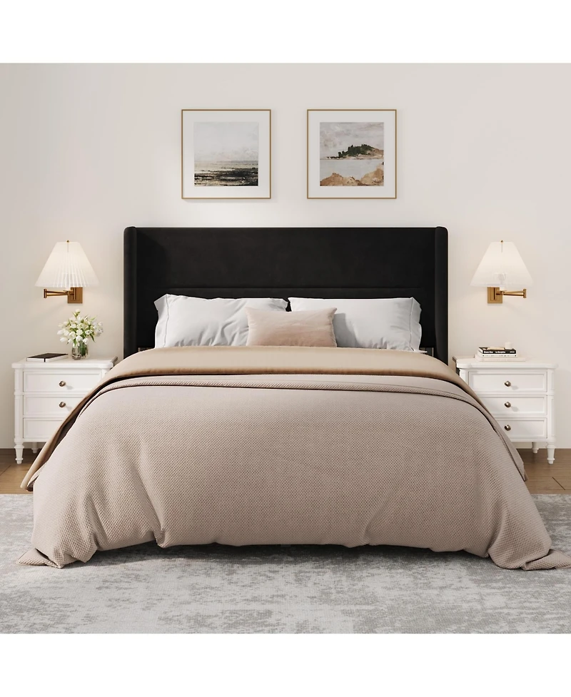 gaomon Bed Frame with Wingback Headboard, Velvet Upholstered Platform Bed Frame, Strong Wooden Slats, No Box Spring Needed