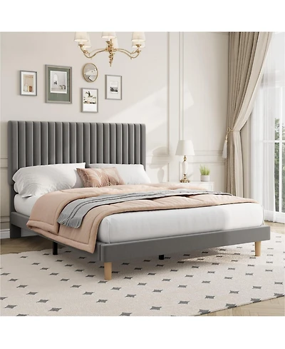 gaomon Bed Frame, Upholstered Platform Bed Frame with Vertical Channel Tufted Adjustable Headboard, Strong Wooden Slats Support