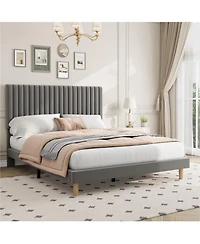 gaomon Bed Frame, Upholstered Platform Bed Frame with Vertical Channel Tufted Adjustable Headboard, Strong Wooden Slats Support