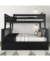 Max and Lily Bunk Bed Twin over Full with Trundle, Solid Wood Scandinavian Style Beds for Kids