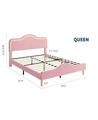 Homfan Kids Led Upholstered Bed Frame with Adjustable Headboard & Footboard, Sturdy Wooden Slats