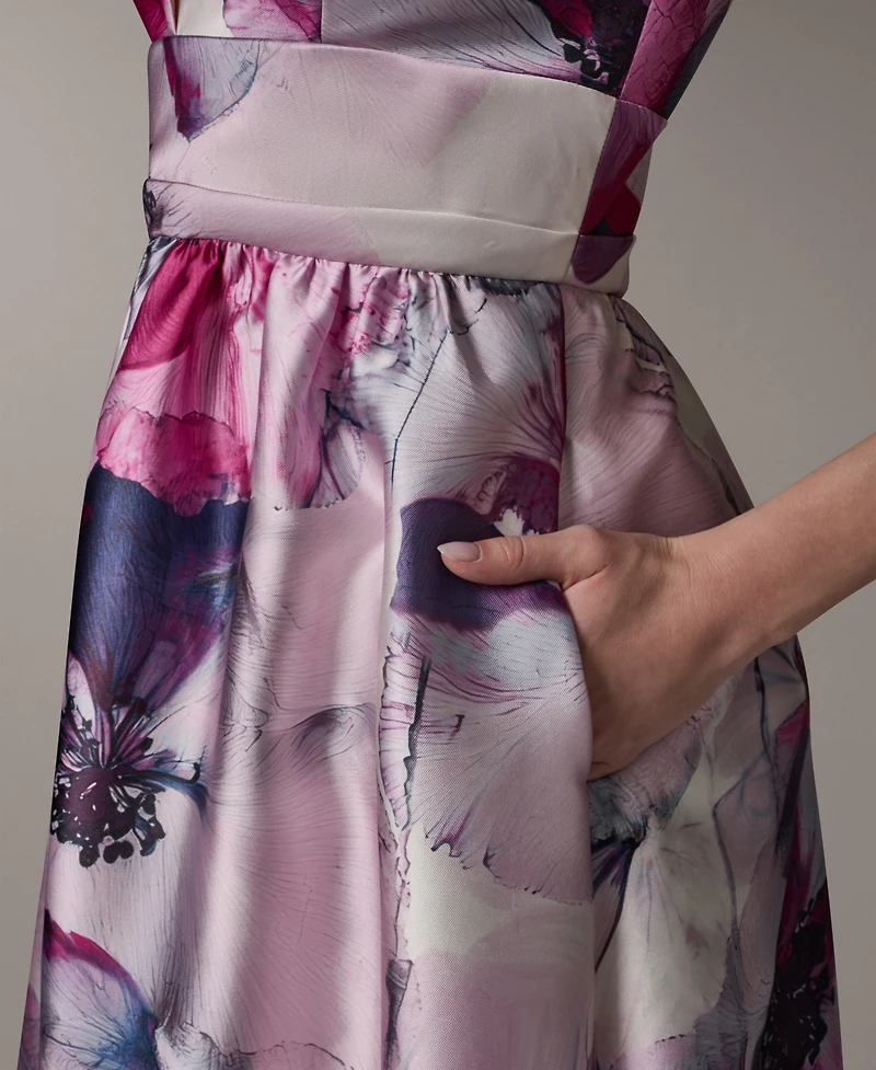 Donna Karan New York Women's V-Neck Ball Gown Sleeveless Printed Maxi Dress