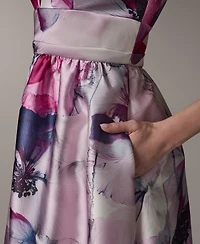 Donna Karan New York Women's V-Neck Ball Gown Sleeveless Printed Maxi Dress