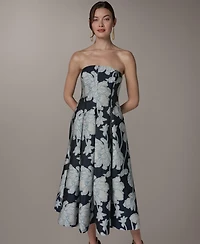 Donna Karan New York Women's Strapless Jacquard Fit & Flare Floral Midi Dress