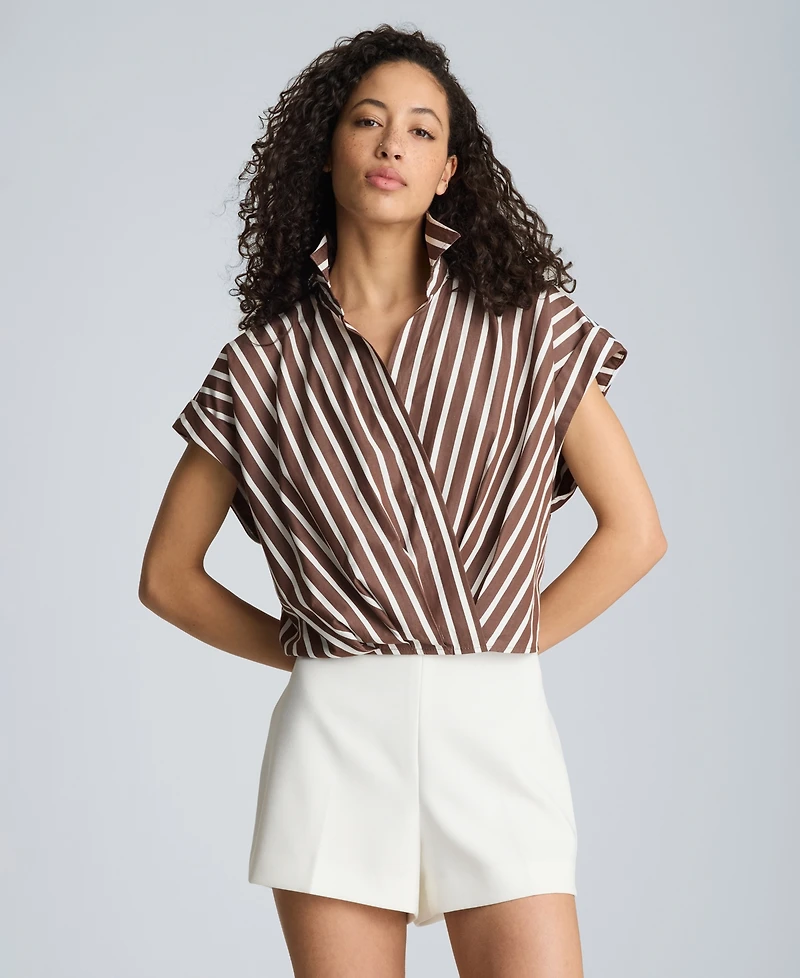 Kenneth Cole Women's Cotton Striped Collared Neck Top