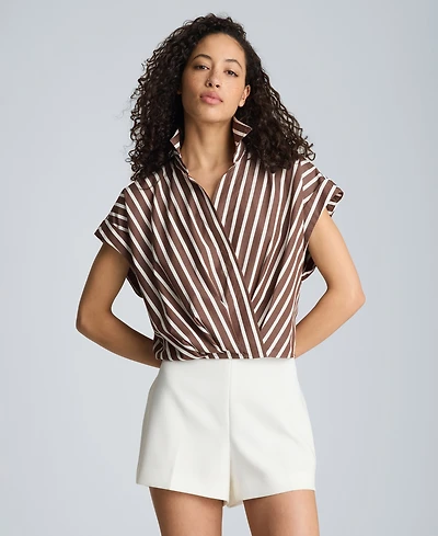 Kenneth Cole Women's Cotton Striped Collared Neck Top