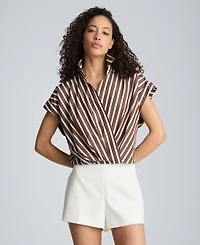 Kenneth Cole Women's Cotton Striped Collared Neck Top
