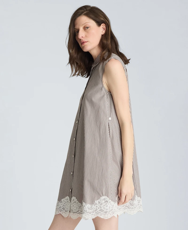 Kenneth Cole Women's Striped Collared Neck Swing Shirt Dress