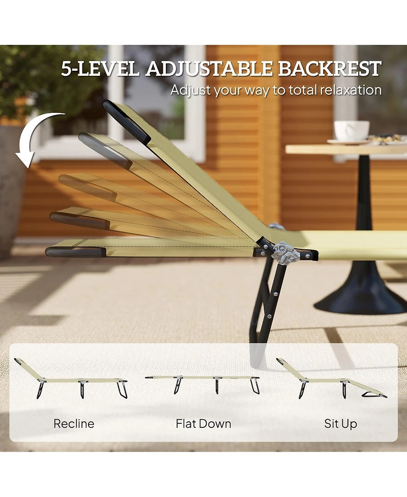 Outsunny Portable Outdoor Sun Lounger, Lightweight Folding Chaise Lounge Chair w/ 5-Position Adjustable Backrest for Beach, Poolside and Patio