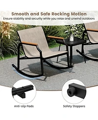 Gouun 3-Piece Patio Rocking Bistro Set with Tempered Glass Table and Wood-Plastic Arms