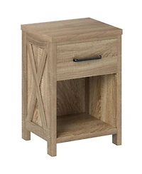 Gouun Farmhouse Nightstand with X-Design Side Panels, Drawer and Shelf