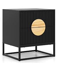 Gouun Mid-Century Fluted Nightstand with 2 Drawers and Pine Wood Handles