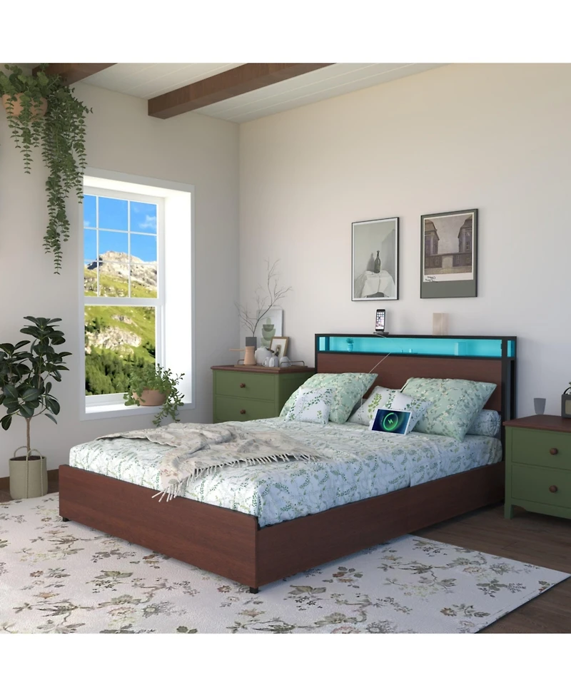 Lucky One Full Storage Headboard Charging Station Noise Free Platform Bed Frame