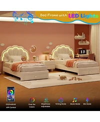 gaomon Upholstered Led Bed Frame with Storage Drawer and Adjustable Chic Headboard, Berber Fleece Princess Platform for Kids